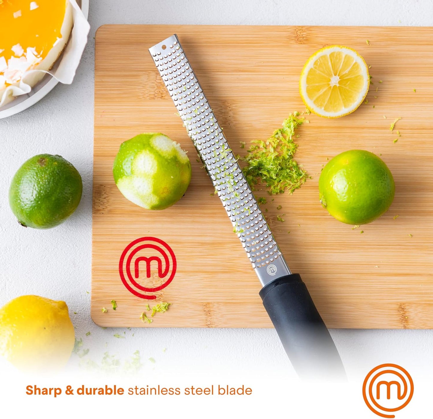 Lemon Zester Grater with Handle, Kitchen Tool for Zesting Citrus Fruits & Finely Grating Parmesan Cheese, Garlic, Ginger, Coconut, Nutmeg, Wasabi, Chocolate etc, Stainless Steel, 12 inches