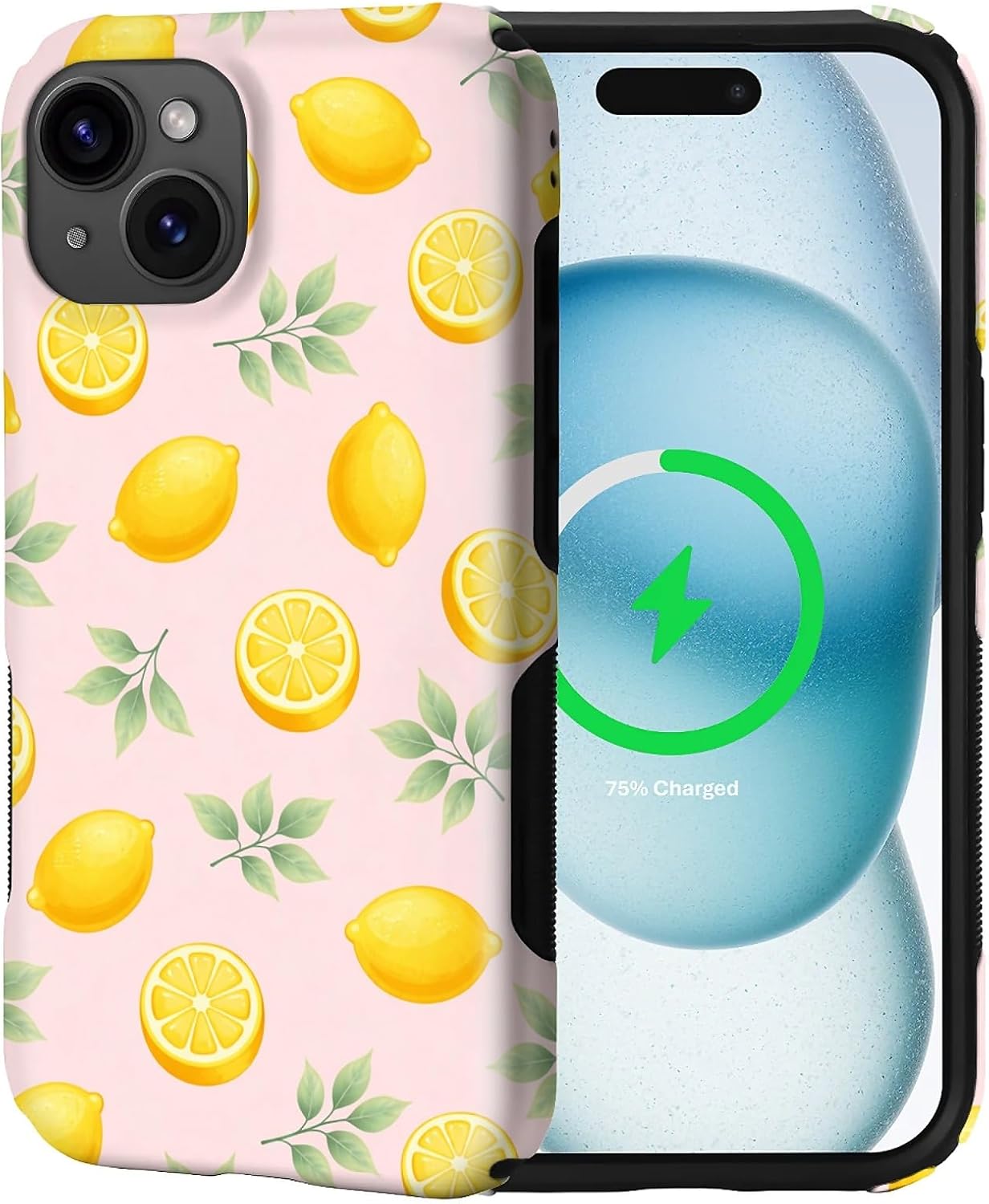 for iPhone 15 Case for Women Girl Men Boy, Compatible with MagSafe, Shockproof Soft Silicone & Hard PC Shell Protective Case for iPhone 15 - Cute Summer Fresh Lemon