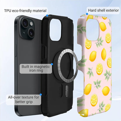 for iPhone 15 Case for Women Girl Men Boy, Compatible with MagSafe, Shockproof Soft Silicone & Hard PC Shell Protective Case for iPhone 15 - Cute Summer Fresh Lemon