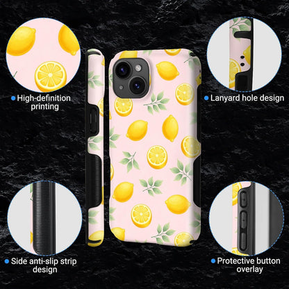 for iPhone 15 Case for Women Girl Men Boy, Compatible with MagSafe, Shockproof Soft Silicone & Hard PC Shell Protective Case for iPhone 15 - Cute Summer Fresh Lemon
