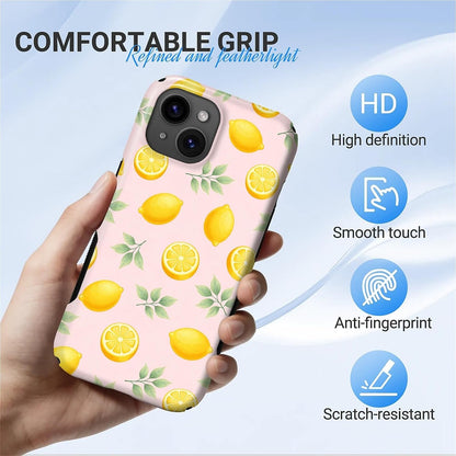 for iPhone 15 Case for Women Girl Men Boy, Compatible with MagSafe, Shockproof Soft Silicone & Hard PC Shell Protective Case for iPhone 15 - Cute Summer Fresh Lemon