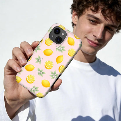 for iPhone 15 Case for Women Girl Men Boy, Compatible with MagSafe, Shockproof Soft Silicone & Hard PC Shell Protective Case for iPhone 15 - Cute Summer Fresh Lemon