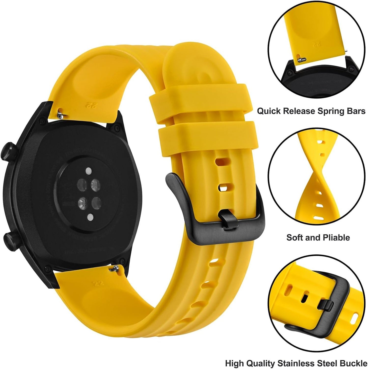 ANBEER Silicone Watch Band 18mm 20mm 22mm 19mm 21mm, Quick Release Rubber Replacement Strap for Men Women - Extra Long