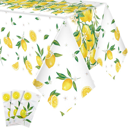 3 Pcs Lemon Tablecloths Plastic Yellow Table Covers 54 x 108 Inch Disposable Rectangular Lemonade Table Cloth for Spring Summer Wedding Lemon Theme Birthday Party Decorations Supplies