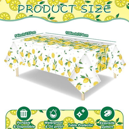 3 Pcs Lemon Tablecloths Plastic Yellow Table Covers 54 x 108 Inch Disposable Rectangular Lemonade Table Cloth for Spring Summer Wedding Lemon Theme Birthday Party Decorations Supplies