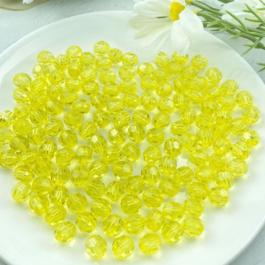 800pcs 6mm Acrylic Round Faceted Beads Colorful Crystal Plastic Spacer Beads Loose Beads for DIY Craft Making Necklace Bracelet Earring Wind Chimes(Lemon Yellow)