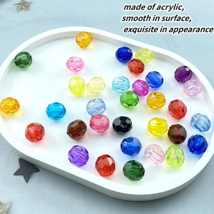 800pcs 6mm Acrylic Round Faceted Beads Colorful Crystal Plastic Spacer Beads Loose Beads for DIY Craft Making Necklace Bracelet Earring Wind Chimes(Lemon Yellow)