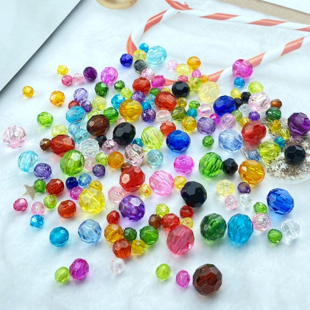 800pcs 6mm Acrylic Round Faceted Beads Colorful Crystal Plastic Spacer Beads Loose Beads for DIY Craft Making Necklace Bracelet Earring Wind Chimes(Lemon Yellow)