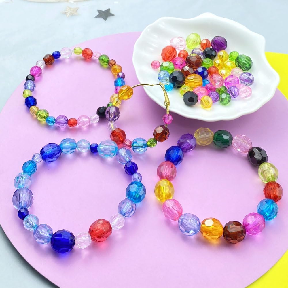 800pcs 6mm Acrylic Round Faceted Beads Colorful Crystal Plastic Spacer Beads Loose Beads for DIY Craft Making Necklace Bracelet Earring Wind Chimes(Lemon Yellow)