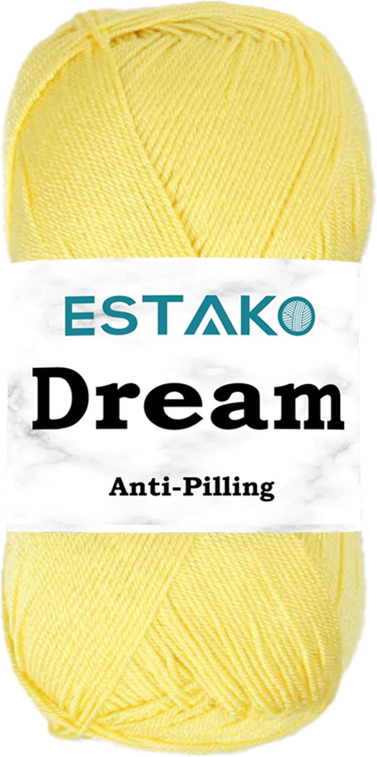 Dream Soft Microfiber Acrylic Yarn, Fingering Weight 1, Light Yellow | fine, thin, crocheting projects, 100 g, 382 yds, baby clothes, socks, sweaters, shawls, machine washable