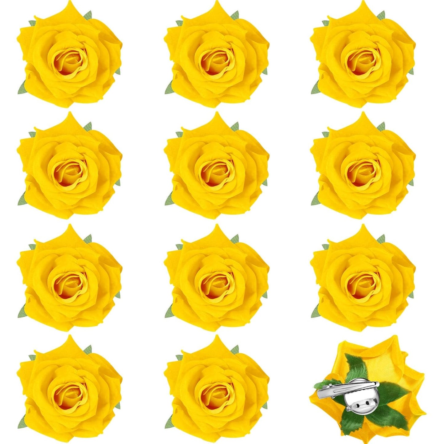 12 Pack Rose Hair Clip Flower 2.8'' Hairpin Floral Brooch Floral Hairclips Mexican Flowers Hairpin Party Supplies for Women Rose Hair Accessories Wedding Pack(Yellow)