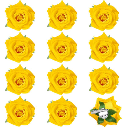 12 Pack Rose Hair Clip Flower 2.8'' Hairpin Floral Brooch Floral Hairclips Mexican Flowers Hairpin Party Supplies for Women Rose Hair Accessories Wedding Pack(Yellow)