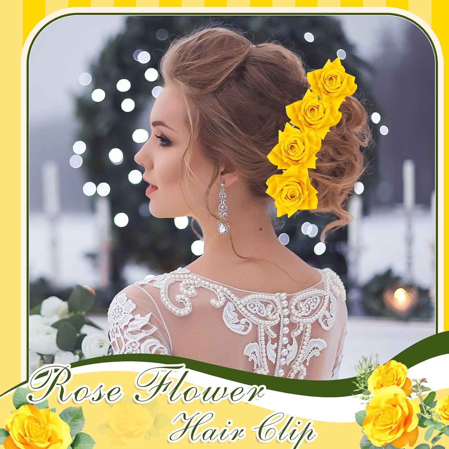 12 Pack Rose Hair Clip Flower 2.8'' Hairpin Floral Brooch Floral Hairclips Mexican Flowers Hairpin Party Supplies for Women Rose Hair Accessories Wedding Pack(Yellow)