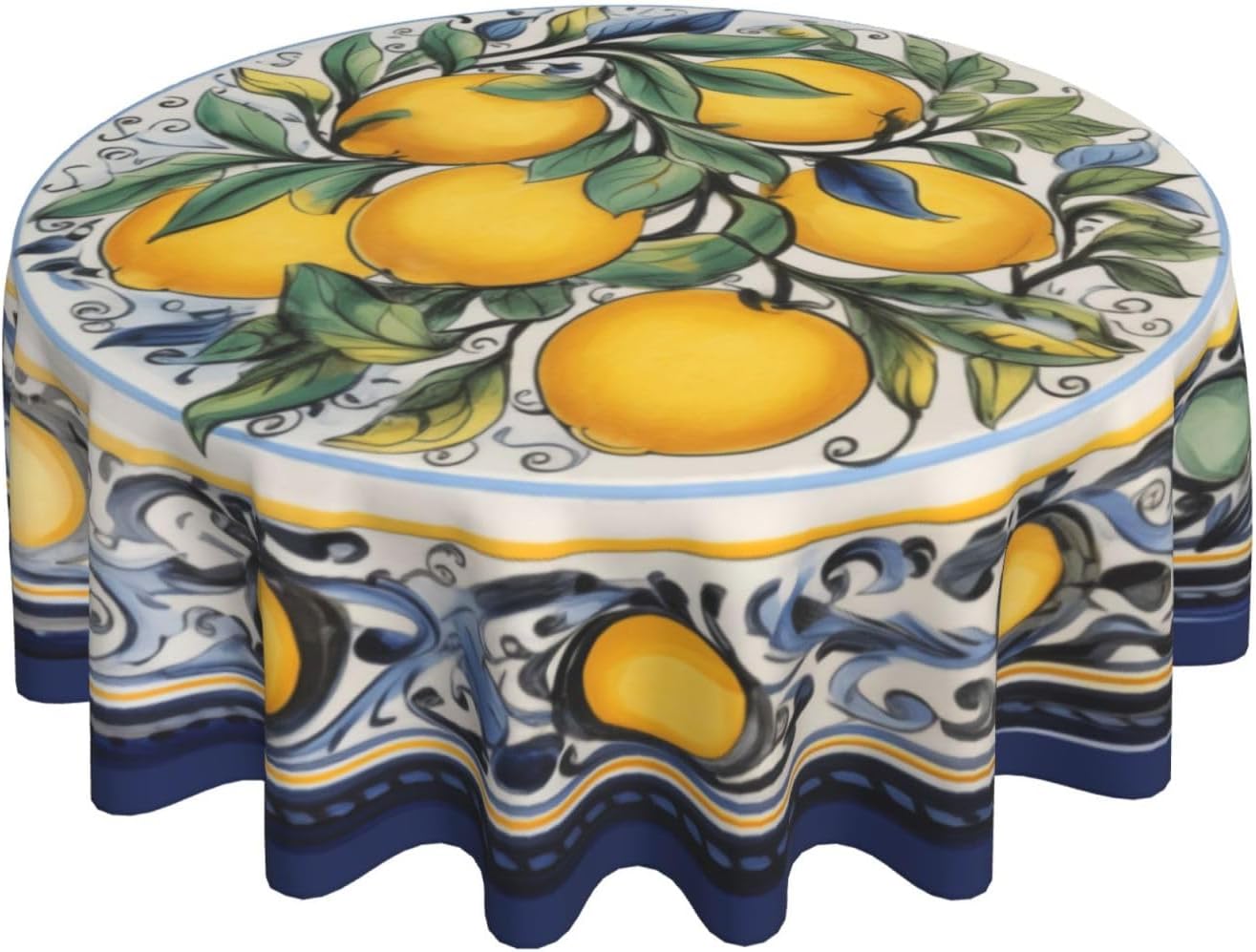 Lemon Round Tablecloth 60 Inch Washable Reusable Decoration Table Cover for Kitchen Party