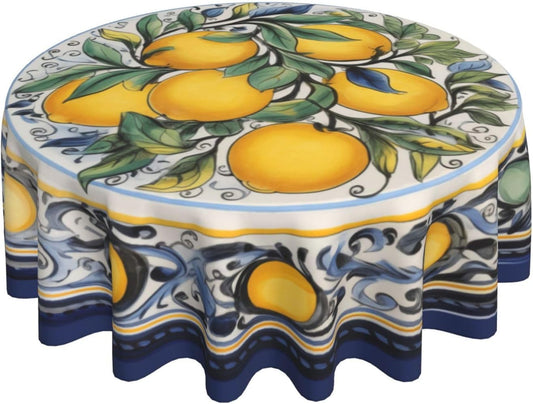 Lemon Round Tablecloth 60 Inch Washable Reusable Decoration Table Cover for Kitchen Party