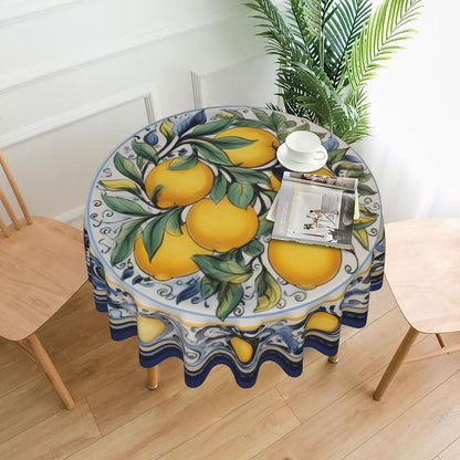 Lemon Round Tablecloth 60 Inch Washable Reusable Decoration Table Cover for Kitchen Party