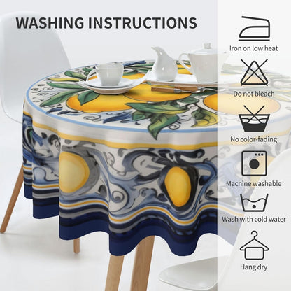 Lemon Round Tablecloth 60 Inch Washable Reusable Decoration Table Cover for Kitchen Party