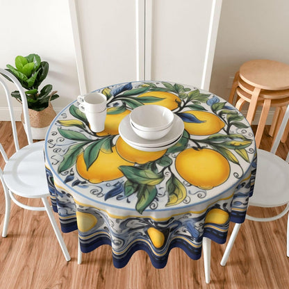 Lemon Round Tablecloth 60 Inch Washable Reusable Decoration Table Cover for Kitchen Party