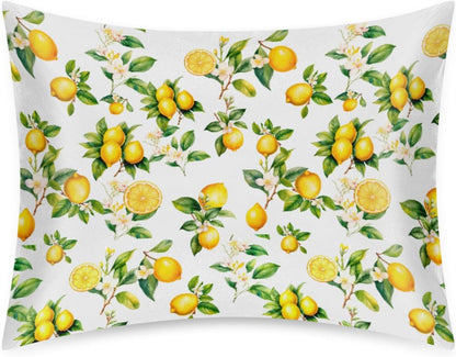 Lemon Satin Pillowcase for Hair and Skin Soft Silk Pillow Case Slip | Fruit Flower Yellow Cooling Pillow Cases with Envelope Closure Standard Size Pillow Cover for Women Men Kids Boys Girls 20x26