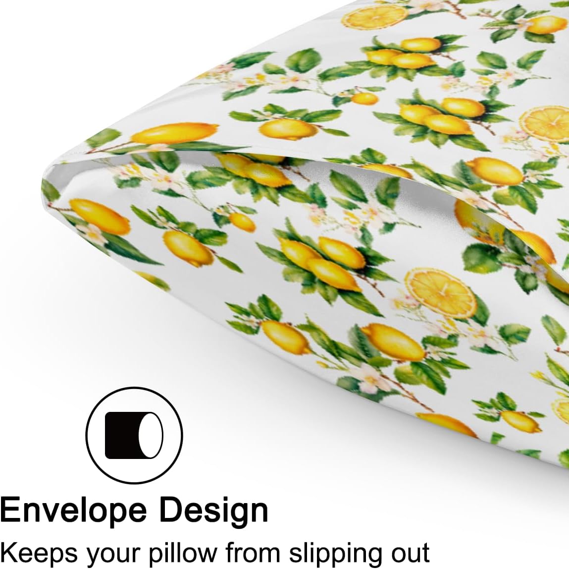 Lemon Satin Pillowcase for Hair and Skin Soft Silk Pillow Case Slip | Fruit Flower Yellow Cooling Pillow Cases with Envelope Closure Standard Size Pillow Cover for Women Men Kids Boys Girls 20x26