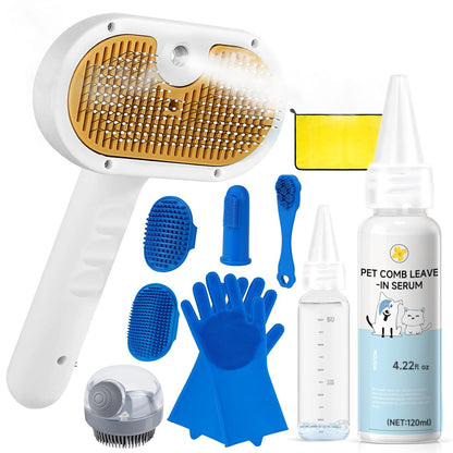 Pet Steam Brush Dog Cat 2026 New Grooming Comb for Shedding, Floating Hair, Smooth & Detangling, Gentle Cool Mist Softens Hair Reduces Static Helps Pets Who Dislike Bathing,Includes Waterless Shampoo