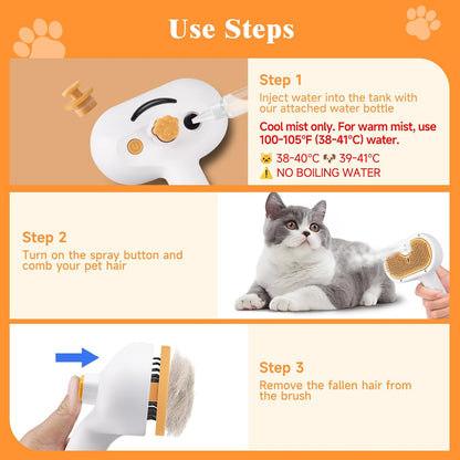 Pet Steam Brush Dog Cat 2026 New Grooming Comb for Shedding, Floating Hair, Smooth & Detangling, Gentle Cool Mist Softens Hair Reduces Static Helps Pets Who Dislike Bathing,Includes Waterless Shampoo