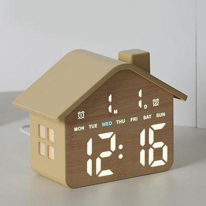 House Shaped Alarm Clock with 2 Alarms 4 Adjustable Brightness Digital LED Display Date Time Weekday for Bedside Table Nightstand Office Living Room (Yellow)