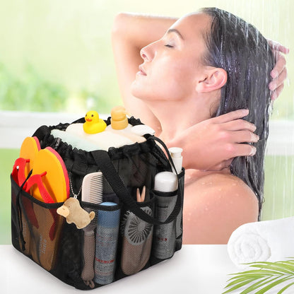 Mesh Shower Caddy Portable with Drawstring, Dorm Room Essentials for College Students Girls & Boys, Large Shower Bag for Camping,Swimming,Gym,Travel,Bathroom - Yellow