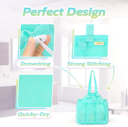 Mesh Shower Caddy Portable with Drawstring, Dorm Room Essentials for College Students Girls & Boys, Large Shower Bag for Camping,Swimming,Gym,Travel,Bathroom - Yellow