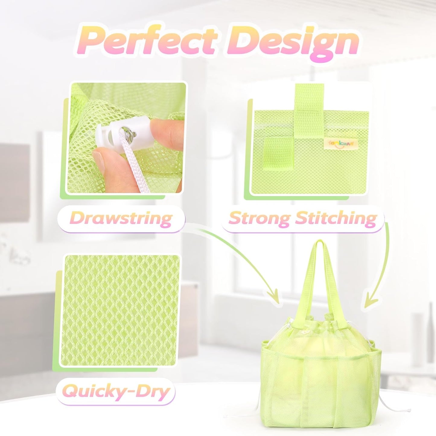 Mesh Shower Caddy Portable with Drawstring, Dorm Room Essentials for College Students Girls & Boys, Large Shower Bag for Camping,Swimming,Gym,Travel,Bathroom - Yellow