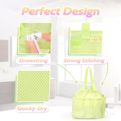 Mesh Shower Caddy Portable with Drawstring, Dorm Room Essentials for College Students Girls & Boys, Large Shower Bag for Camping,Swimming,Gym,Travel,Bathroom - Yellow
