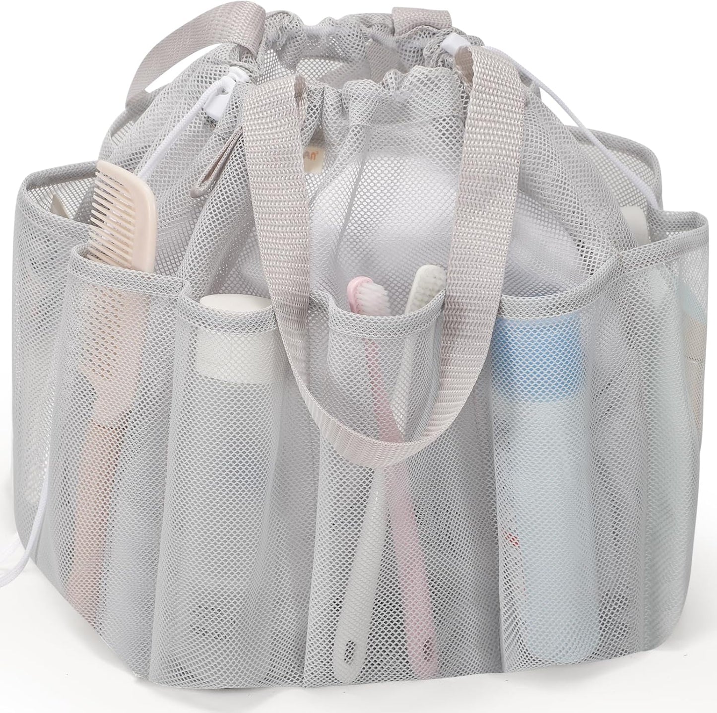 Mesh Shower Caddy Portable with Drawstring, Dorm Room Essentials for College Students Girls & Boys, Large Shower Bag for Camping,Swimming,Gym,Travel,Bathroom - Yellow