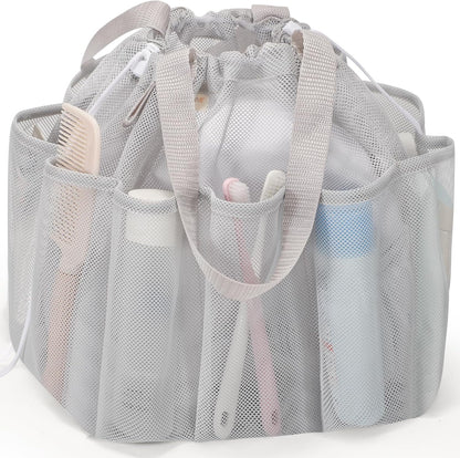Mesh Shower Caddy Portable with Drawstring, Dorm Room Essentials for College Students Girls & Boys, Large Shower Bag for Camping,Swimming,Gym,Travel,Bathroom - Yellow