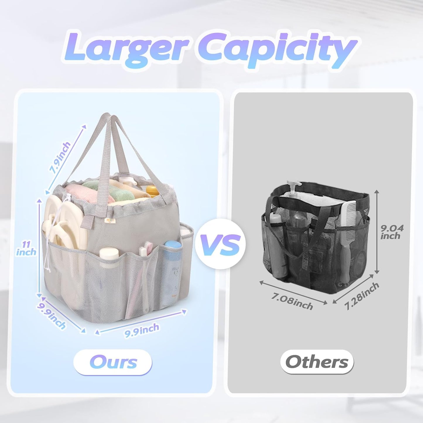 Mesh Shower Caddy Portable with Drawstring, Dorm Room Essentials for College Students Girls & Boys, Large Shower Bag for Camping,Swimming,Gym,Travel,Bathroom - Yellow