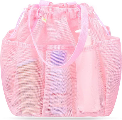 Mesh Shower Caddy Portable with Drawstring, Dorm Room Essentials for College Students Girls & Boys, Large Shower Bag for Camping,Swimming,Gym,Travel,Bathroom - Yellow
