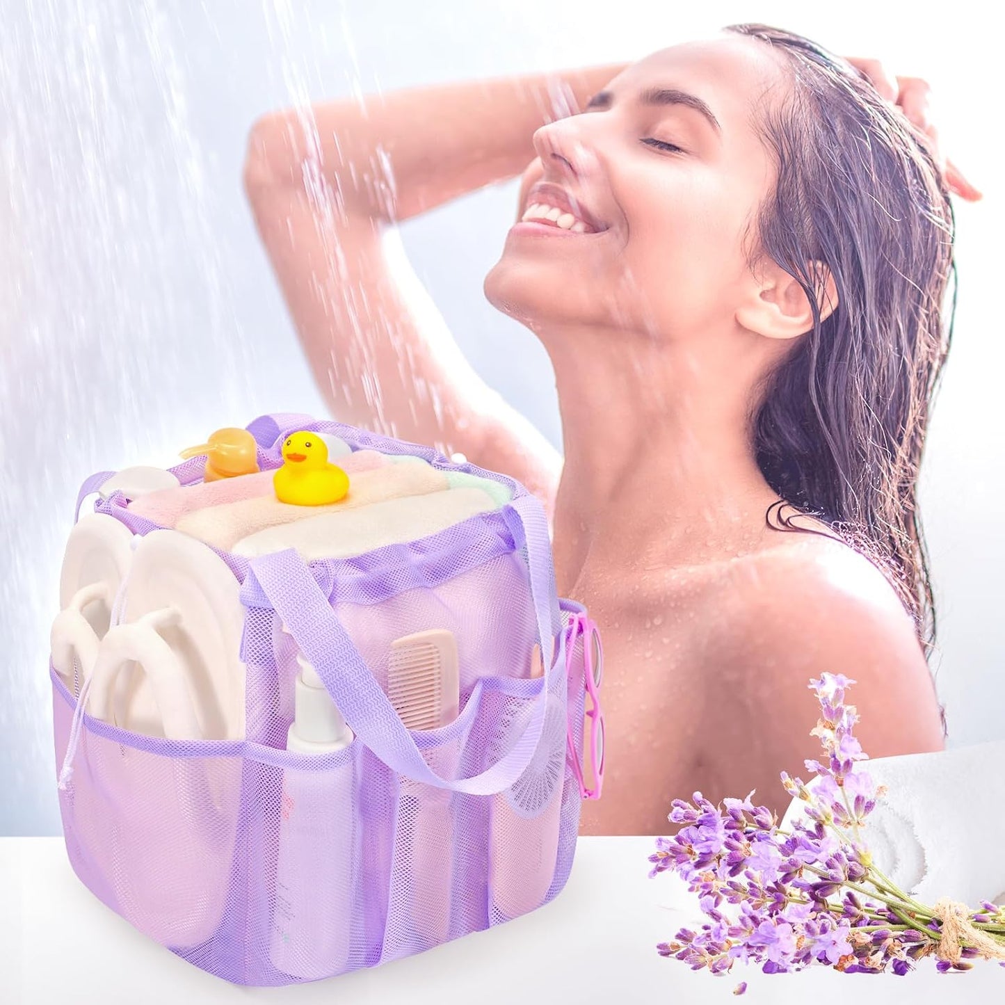 Mesh Shower Caddy Portable with Drawstring, Dorm Room Essentials for College Students Girls & Boys, Large Shower Bag for Camping,Swimming,Gym,Travel,Bathroom - Yellow