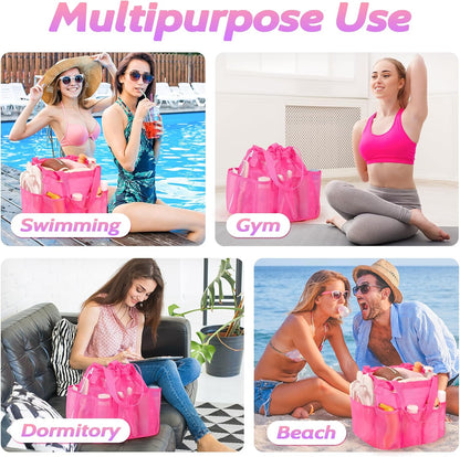 Mesh Shower Caddy Portable with Drawstring, Dorm Room Essentials for College Students Girls & Boys, Large Shower Bag for Camping,Swimming,Gym,Travel,Bathroom - Yellow