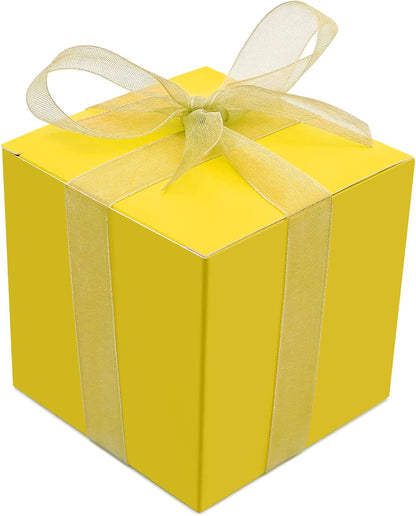 25 Pcs Yellow Paper Gift Boxes, Small 3x3x3 inch Gift Box with Lids | Candy Treat Boxes Bulk for Party Favors, Birthday Gifts, Wedding Gifts