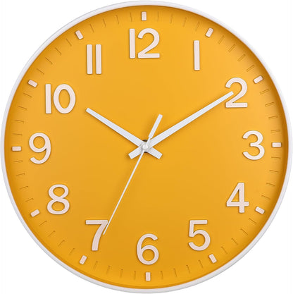 Yellow Wall Clocks Battery Operated,12 inch Silent Non Ticking Modern Wall Clock for Living Room Bedroom Kitchen Office Classroom Decor