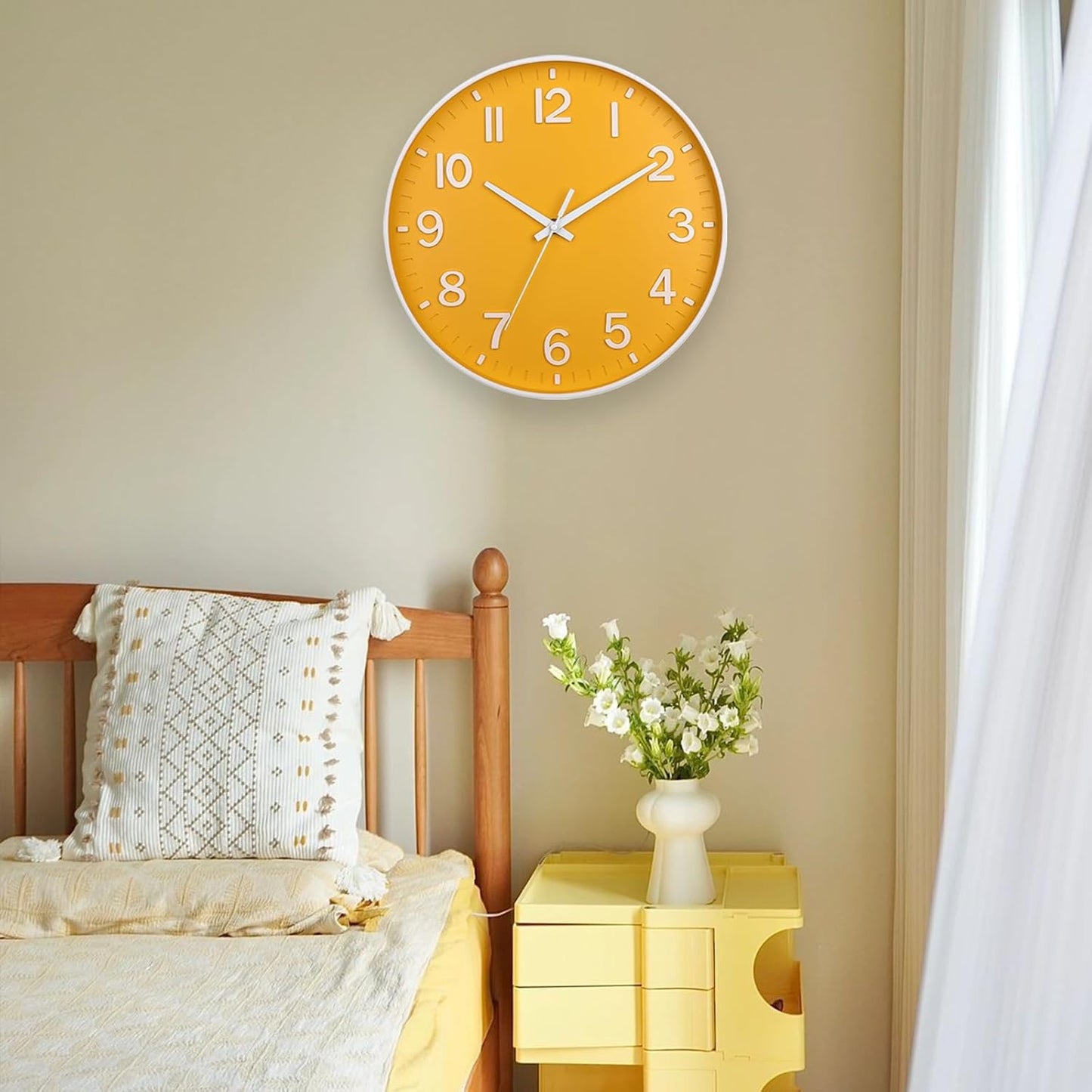 Yellow Wall Clocks Battery Operated,12 inch Silent Non Ticking Modern Wall Clock for Living Room Bedroom Kitchen Office Classroom Decor