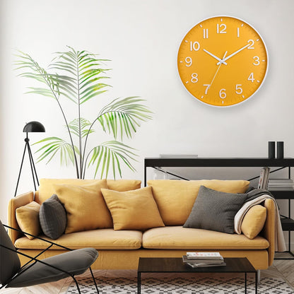 Yellow Wall Clocks Battery Operated,12 inch Silent Non Ticking Modern Wall Clock for Living Room Bedroom Kitchen Office Classroom Decor