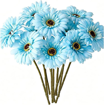 10 Pcs Artificial Gerbera Daisies Fake Daisy Flowers Bouquet Faux Flowers for Vase Centerpiece Wedding Party Floral Decor Indoor Home Decoration (Yellow)
