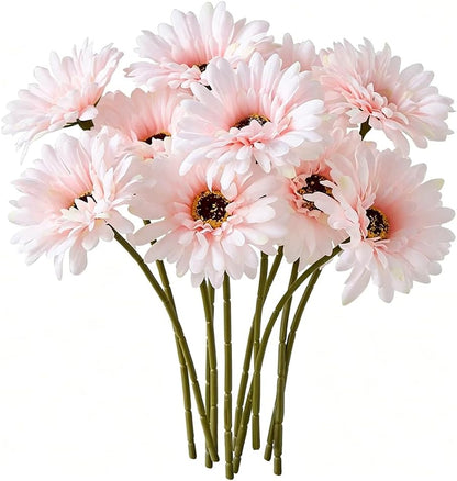 10 Pcs Artificial Gerbera Daisies Fake Daisy Flowers Bouquet Faux Flowers for Vase Centerpiece Wedding Party Floral Decor Indoor Home Decoration (Yellow)