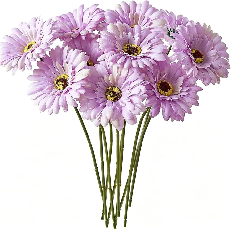 10 Pcs Artificial Gerbera Daisies Fake Daisy Flowers Bouquet Faux Flowers for Vase Centerpiece Wedding Party Floral Decor Indoor Home Decoration (Yellow)