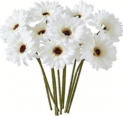 10 Pcs Artificial Gerbera Daisies Fake Daisy Flowers Bouquet Faux Flowers for Vase Centerpiece Wedding Party Floral Decor Indoor Home Decoration (Yellow)