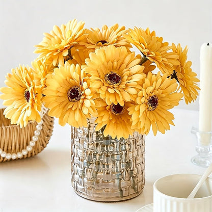 10 Pcs Artificial Gerbera Daisies Fake Daisy Flowers Bouquet Faux Flowers for Vase Centerpiece Wedding Party Floral Decor Indoor Home Decoration (Yellow)