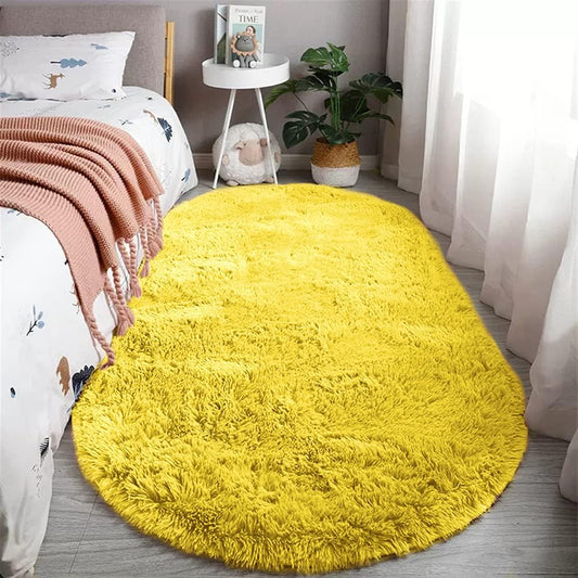 Fluffy Soft Oval Area Rug, Plush Shaggy Carpet for for Living Room Bedroom Home Décor Yellow 2.0 x 3.0 Feet