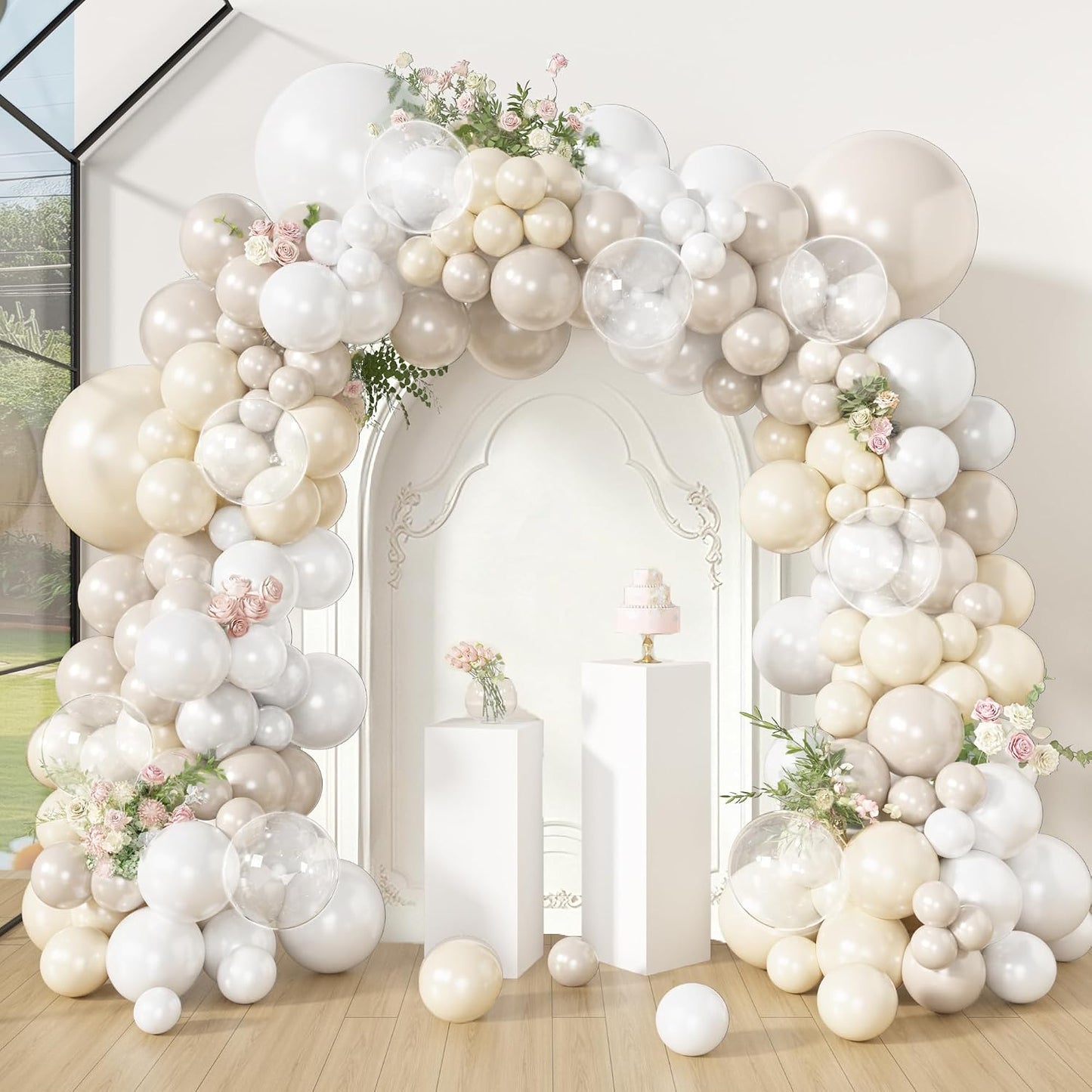 173 Pcs Pearl Yellow Balloon Arch Kit | Double Stuffed Pastel Light Yellow Pearl White Sand Clear Balloons for Bee Lemon Bridal Shower Birthday Party Decorations