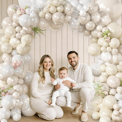 173 Pcs Pearl Yellow Balloon Arch Kit | Double Stuffed Pastel Light Yellow Pearl White Sand Clear Balloons for Bee Lemon Bridal Shower Birthday Party Decorations