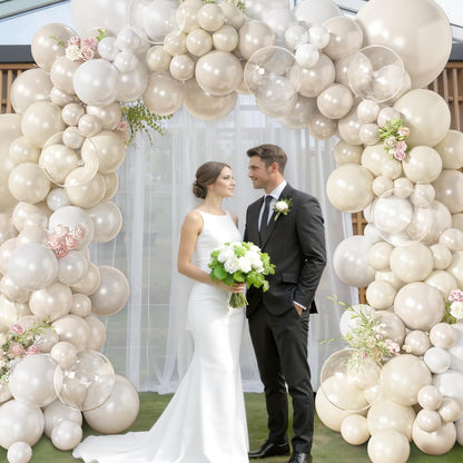 173 Pcs Pearl Yellow Balloon Arch Kit | Double Stuffed Pastel Light Yellow Pearl White Sand Clear Balloons for Bee Lemon Bridal Shower Birthday Party Decorations